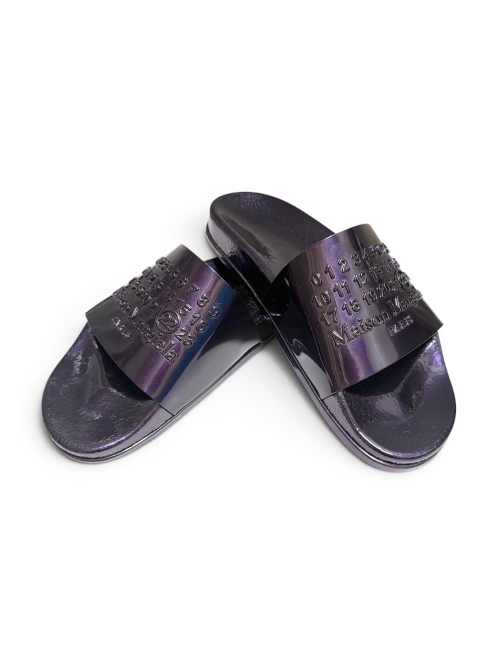 Maison Margiela Paris Logo Slide Sandals Metallic Purple EU 42 Made in Italy